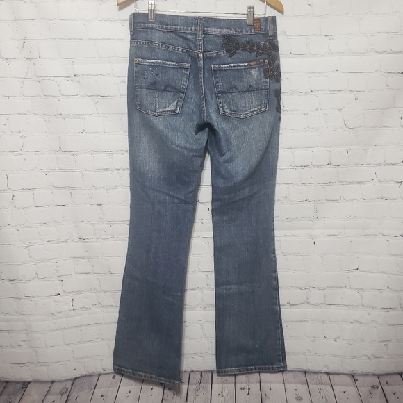 7FAM Sz 28 Floral & Rhinestone Embellished Jeans - Picture 10 of 16